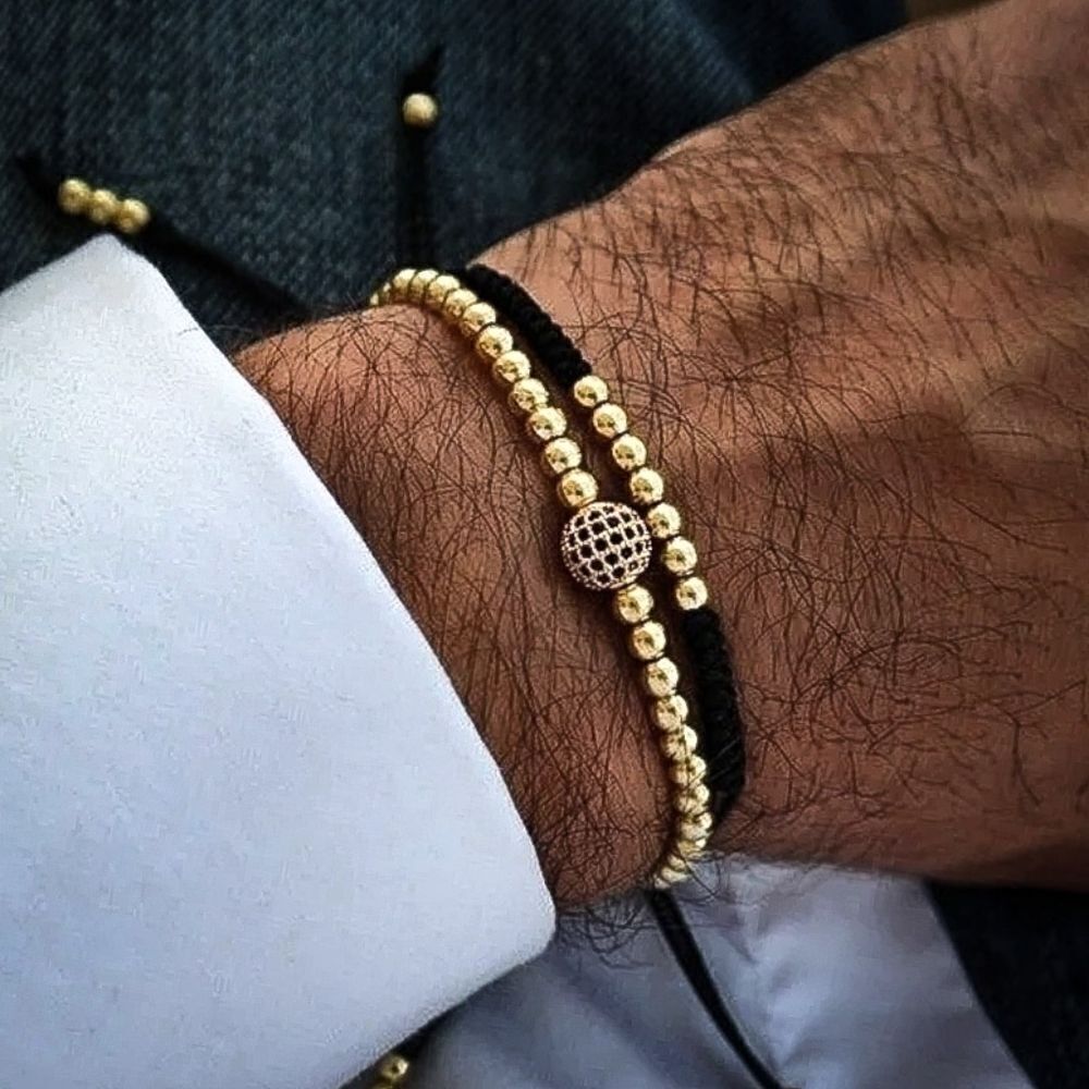Gold & Black Metal Bead Bracelet